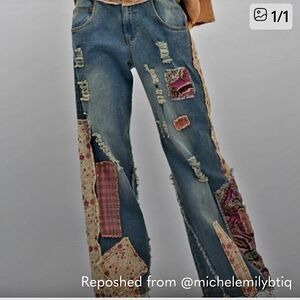 Blue Velvet Vintage-Inspired Patchwork Flare Jeans